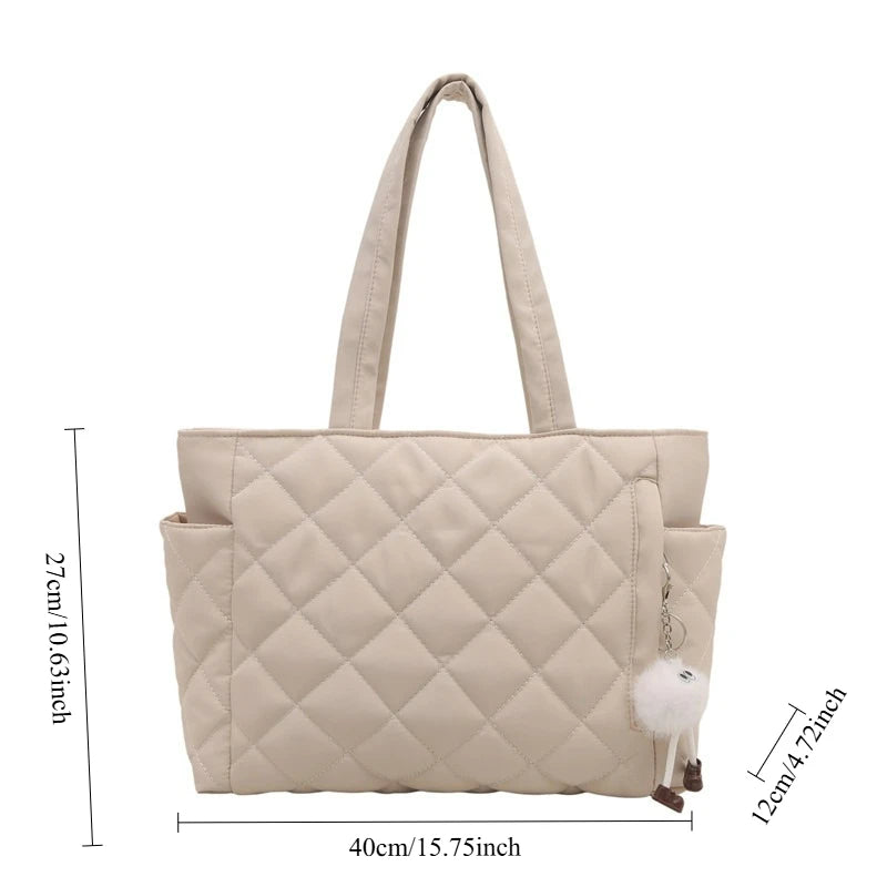 Cotton Shoulder Bag - Large Capacity Diamond Pattern Tote for Women