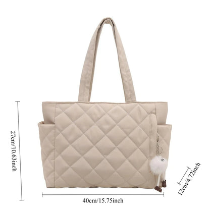 Cotton Shoulder Bag - Large Capacity Diamond Pattern Tote for Women