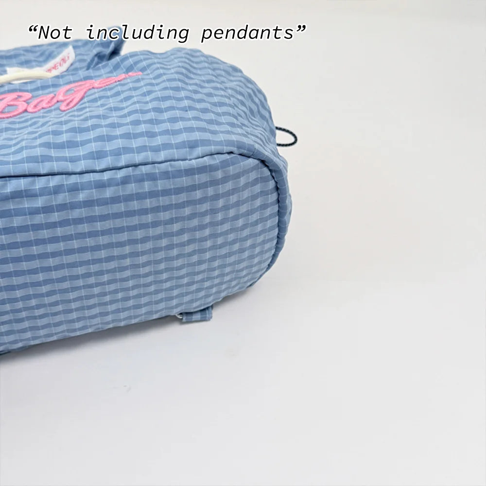 Mini Drawstring Backpack – Plaid Embroidery Casual Daypack