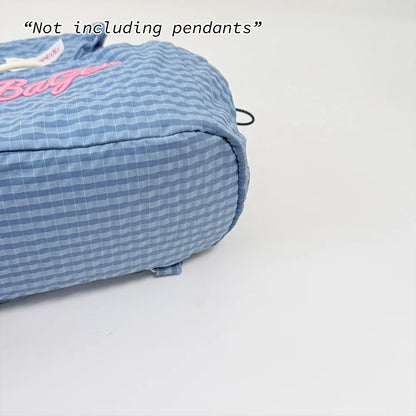 Mini Drawstring Backpack – Plaid Embroidery Casual Daypack
