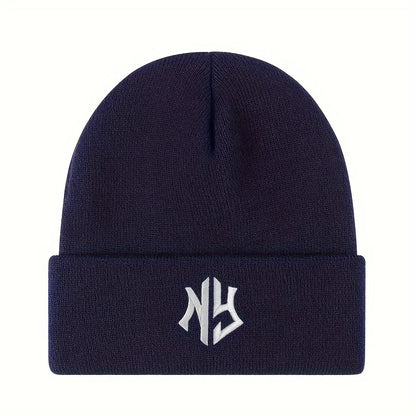 NY Embroidered Knit Beanie – Unisex Winter Hat