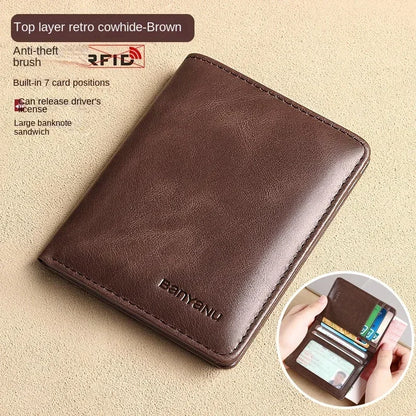 RFID Blocking Genuine Leather Wallet for Men – Slim Vertical Bifold with Card Holder
