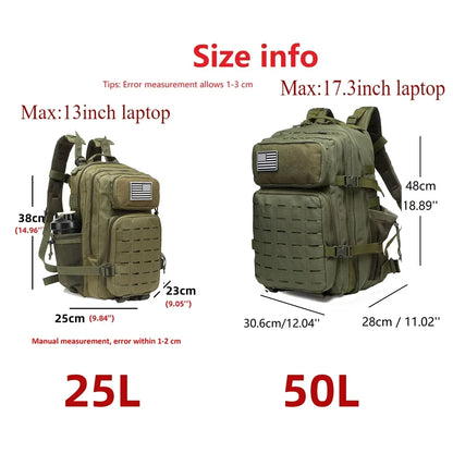 Tactical Backpack 25L & 50L – Waterproof MOLLE Bag