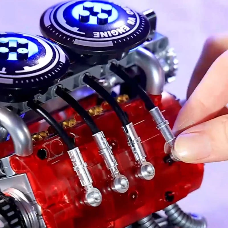 Twin-Turbo V8 Engine Building Blocks Kit – Motorized Technical Set