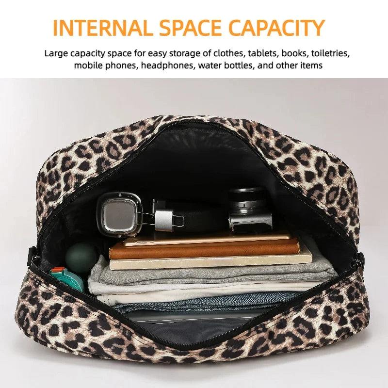 Leopard Print Large Capacity Women's Travel Gym Tote Bag