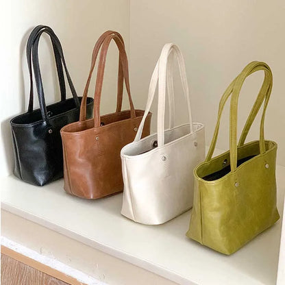 Oil Wax Leather Tote Bag for Women – Korean Style Shoulder Commuter Bag