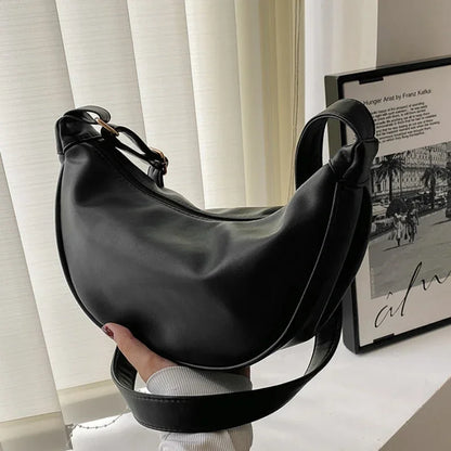 Women's Half Moon Leather Shoulder Bag – Soft Hobo Crossbody Purse