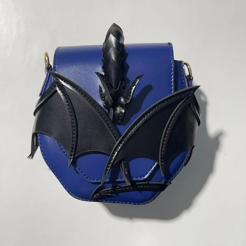 3d Dragon Wing Crossbody Bag Women Cool Pu Leather Saddle Contrast Color Creative Design Trend