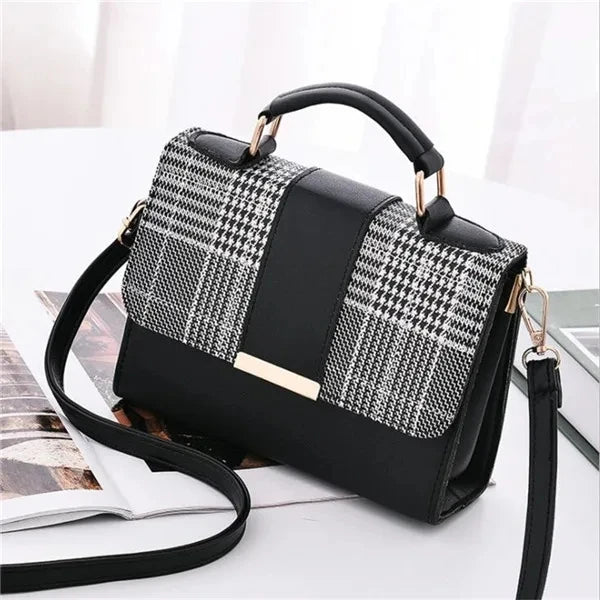 Retro Flap Crossbody Bag for Women – PU Leather Houndstooth Handbag
