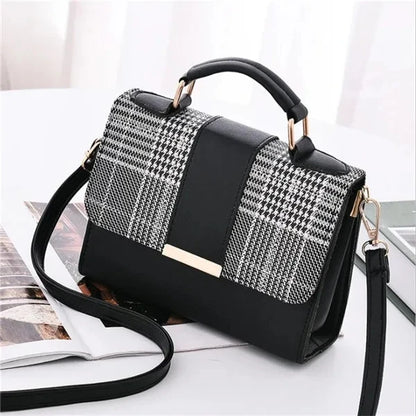 Retro Flap Crossbody Bag for Women – PU Leather Houndstooth Handbag