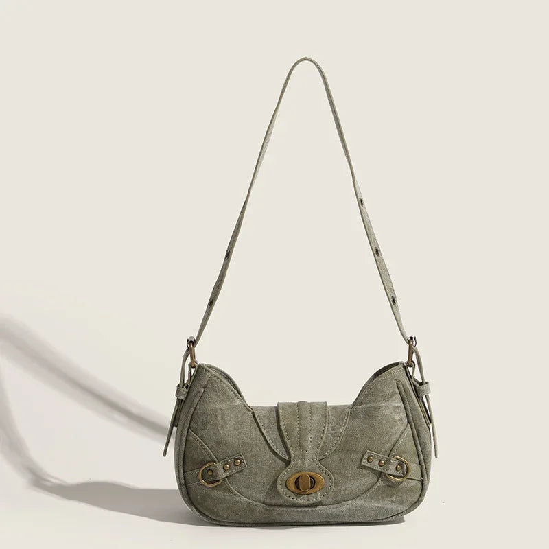 Y2K Vintage Rivet Shoulder Bag – Gothic Punk Canvas Handbag