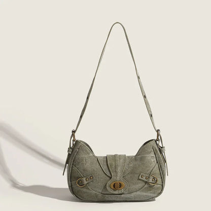 Y2K Vintage Rivet Shoulder Bag – Gothic Punk Canvas Handbag