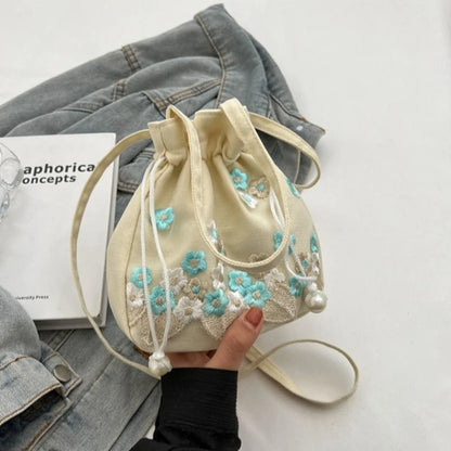 Floral Embroidery Drawstring Bucket Bag – Chinese Crossbody Handbag