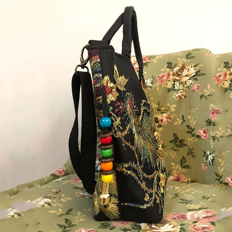 Peacock Embroidered Shoulder Bag for Women – Sequin Tote