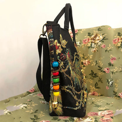 Peacock Embroidered Shoulder Bag for Women – Sequin Tote
