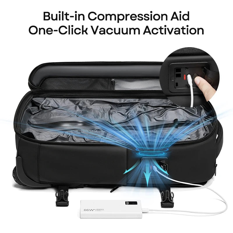 Vacuum Compression Travel Backpack with Wheels – Large Capacity Trolley Luggage Bag