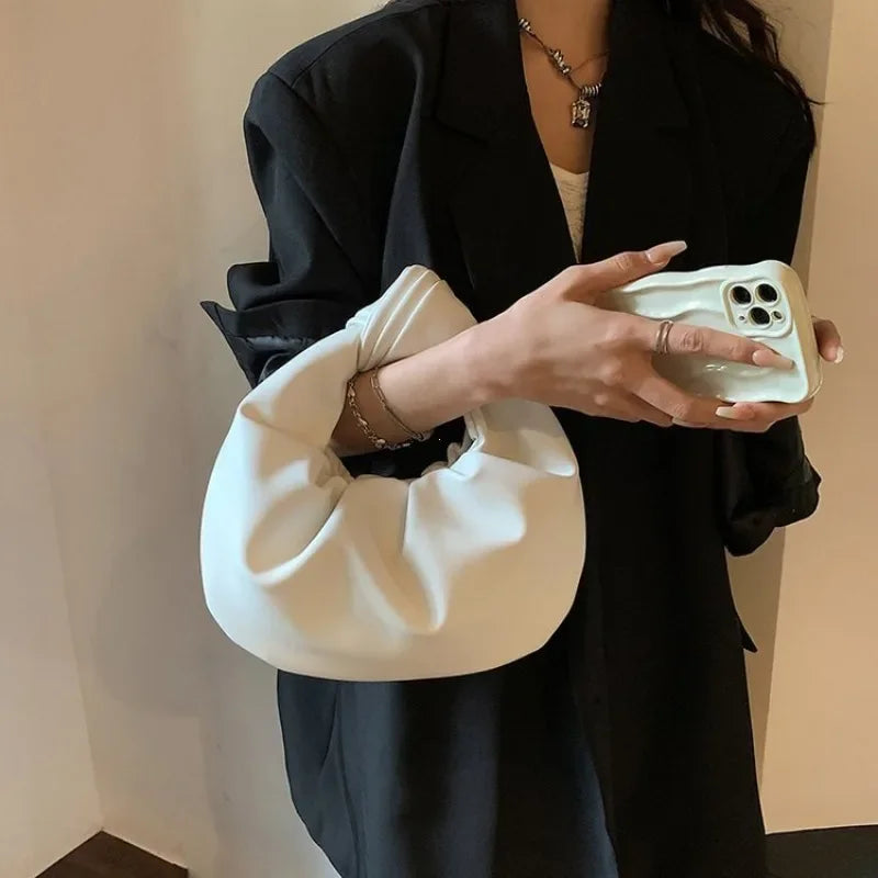 Ruched PU Leather Shoulder Bag – Women's Small Crossbody Clutch