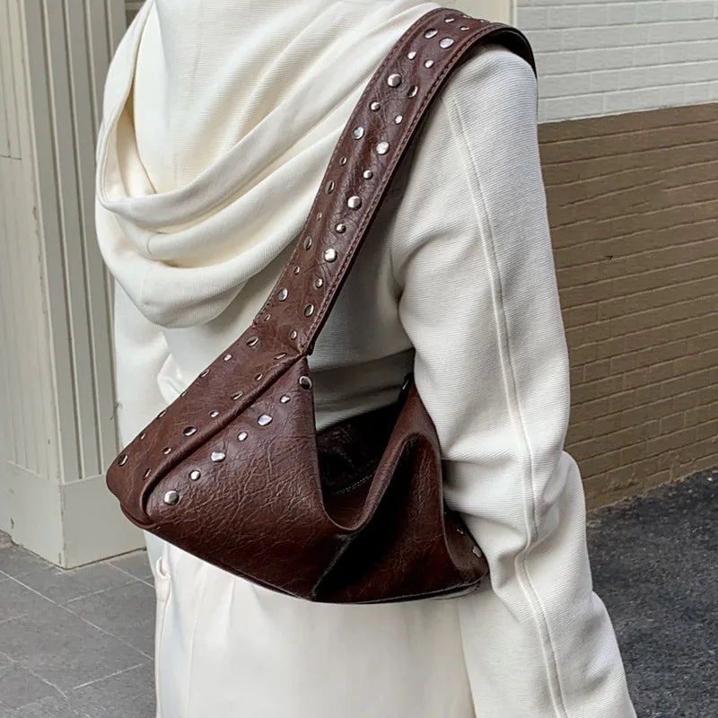 Punk Rivet Leather Shoulder Bag – Women's Underarm Hobo