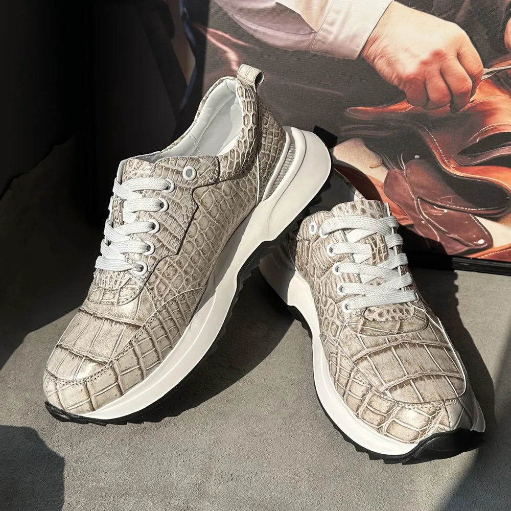 Crocodile Leather Hand-Painted Aurora Sneakers for Men