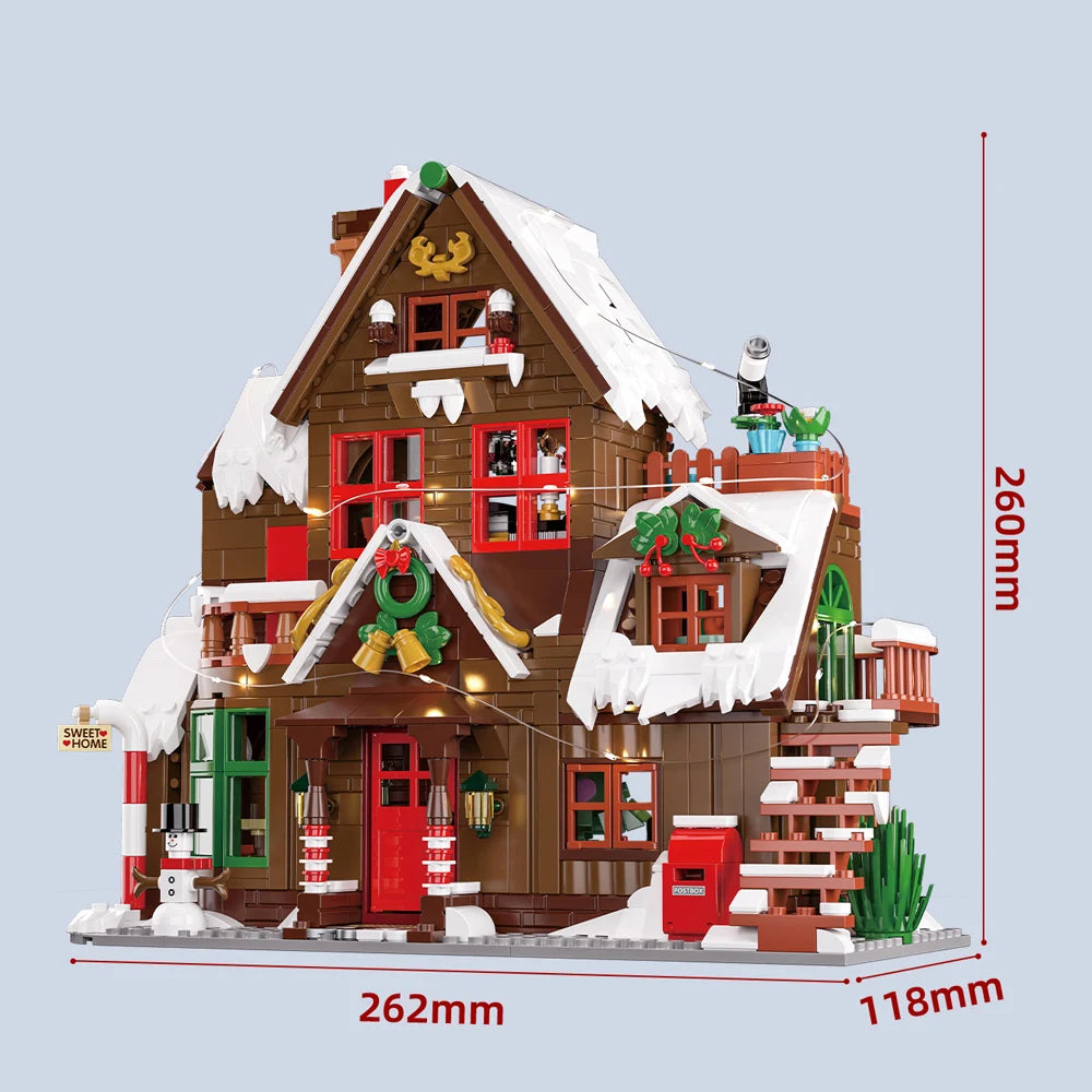 Christmas Winter Village Cabin Building Blocks Set with LED Lights