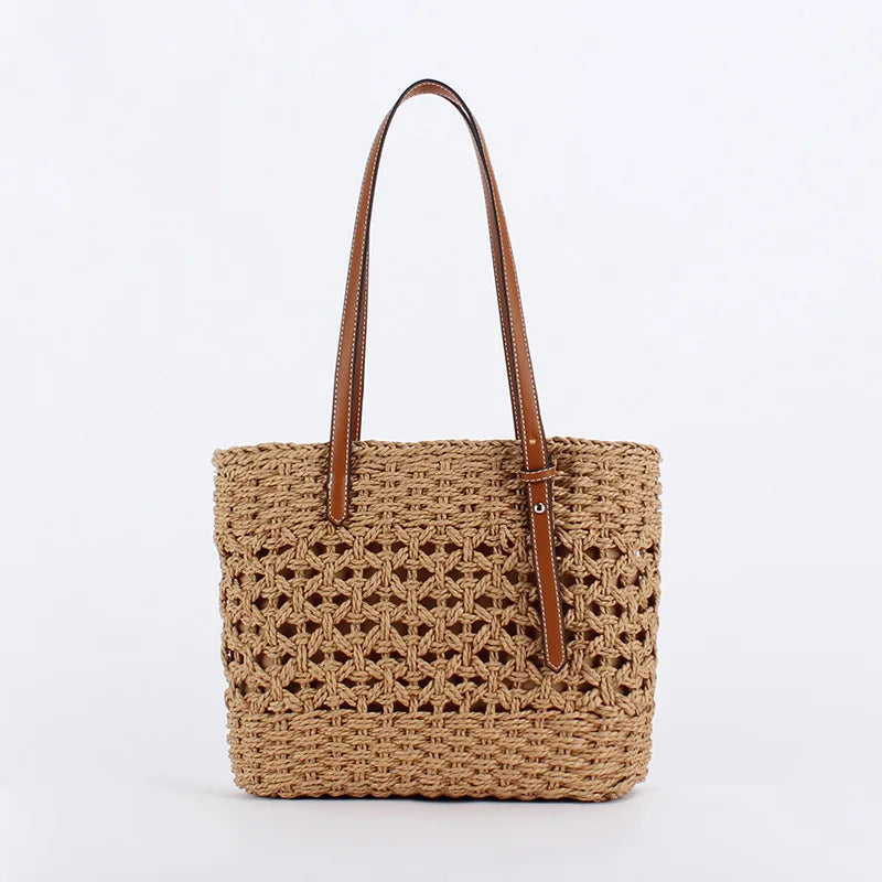 Woven Straw Tote Bag – Large Capacity Beach Handbag