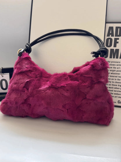 Mew Real Mink Fur Natural Cloud Winter Thick Bag Single Shoulder Women Fluffy Evening Ladies - Thick