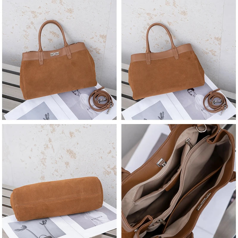 Women's Suede Leather Shoulder Bag – Soft Cowhide Handbag