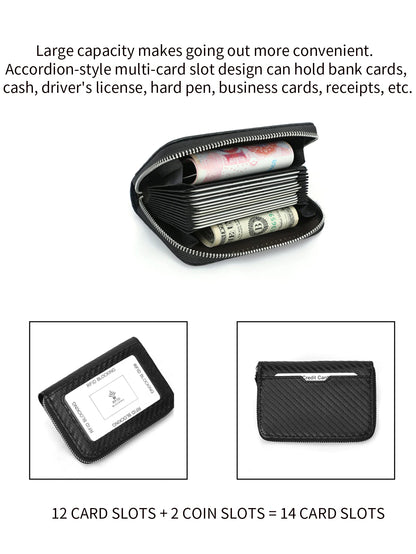 RFID Blocking Carbon Fiber Zipper Card Wallet – Accordion Organizer