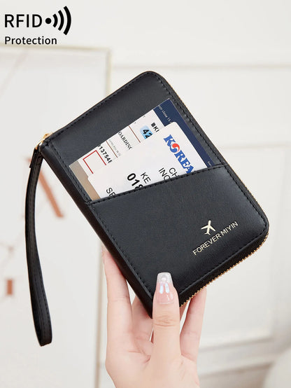 RFID Blocking Passport Wallet – PU Leather Travel Organizer for Men & Women