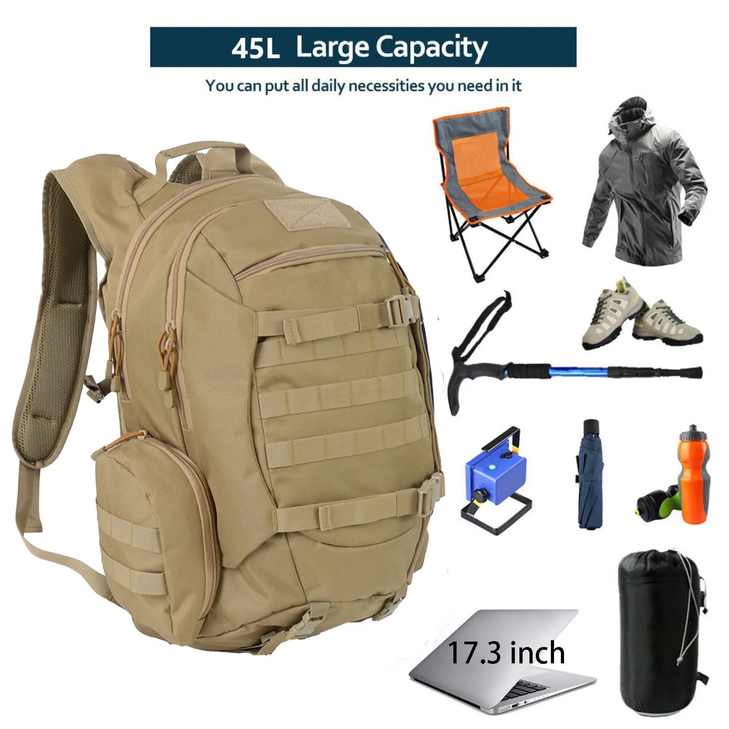 45L Tactical Backpack – Waterproof Hiking, Hunting & Camping Rucksack