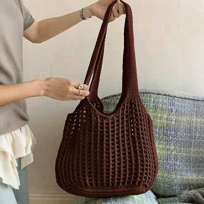 Crochet Tote Bag for Women – Large Hollow Knit Beach Shoulder Bag