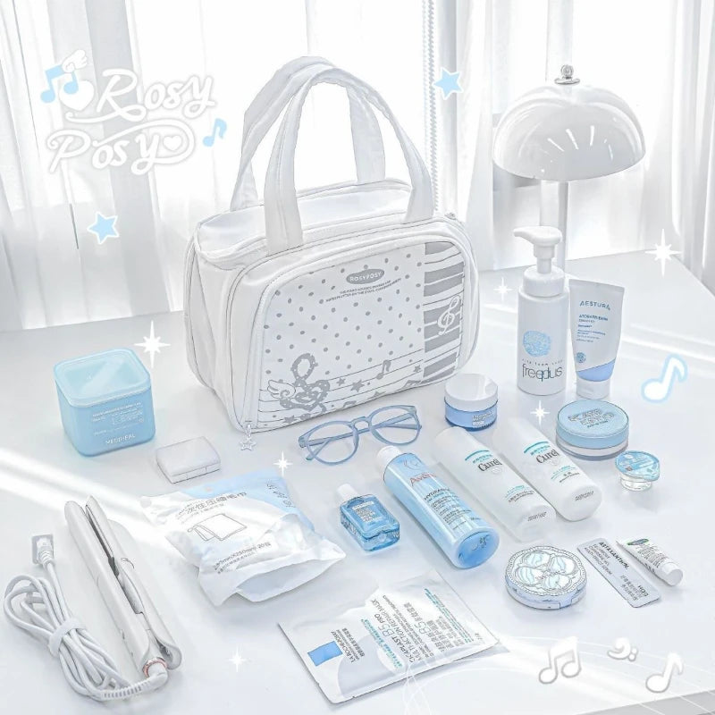 Large Capacity Makeup Bag with Dividers – Musical Notes Design
