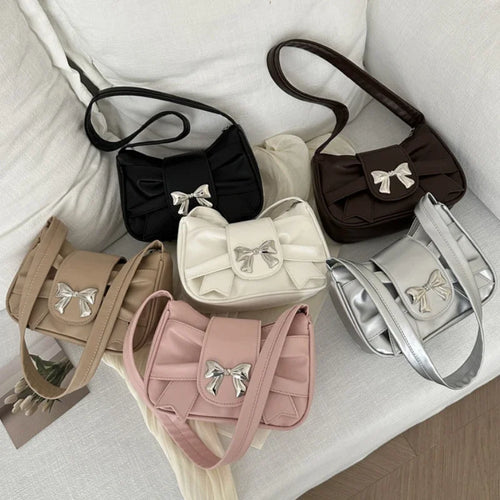 PU Leather Bow Shoulder Bag – Trendy Underarm Handbag for Women
