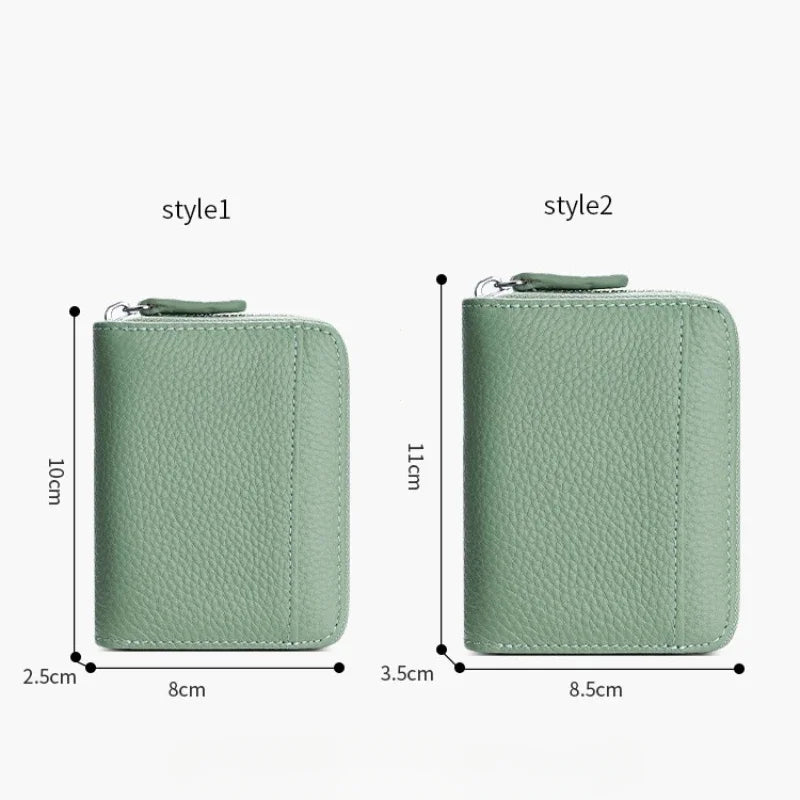 RFID Blocking Genuine Leather Card Holder Wallet with Zipper