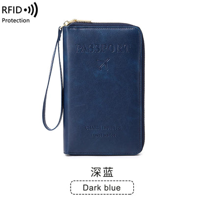 RFID Travel Wallet – Long Passport Holder with Zipper & Wrist Strap
