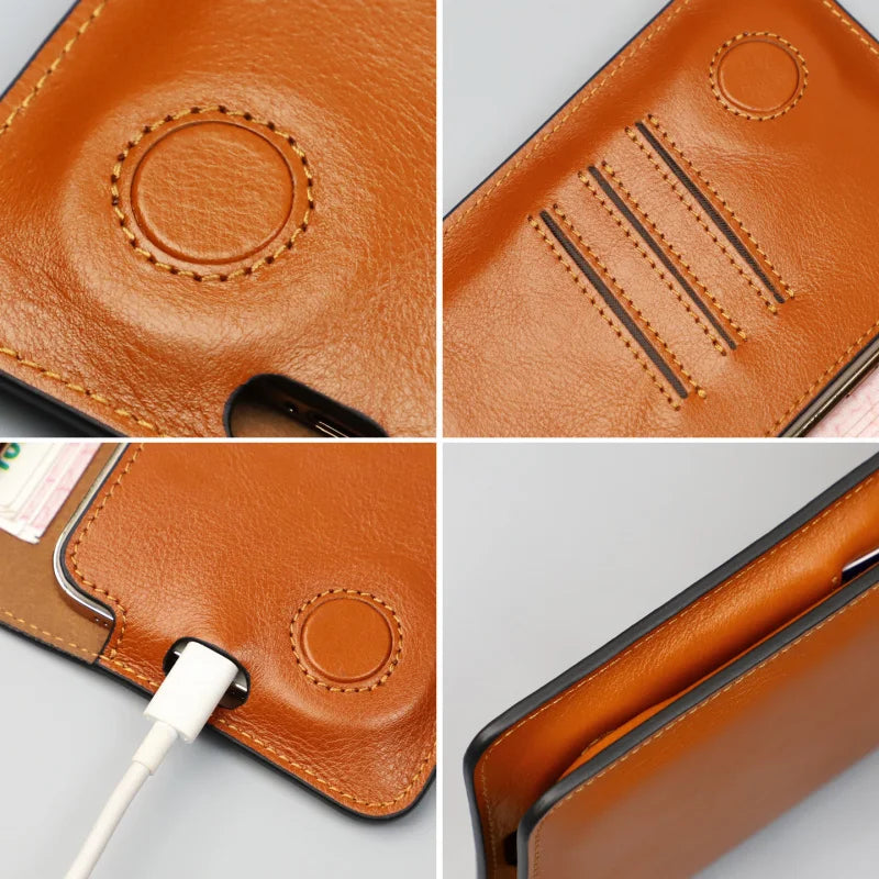 Leather Wallet Phone Case – Magnetic Clutch for iPhone & Samsung