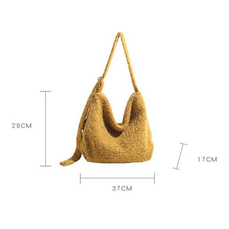 Woolen Plush Hobo Tote Bag – Large Capacity Shoulder Bag