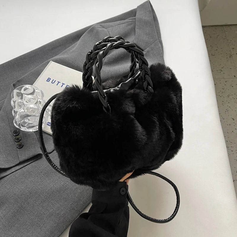 Women's Fluffy Plush Handbag – Soft Cloud Drawstring Shoulder Bag