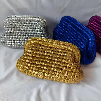 Metallic Crochet Clutch Bag – Woven Evening Purse