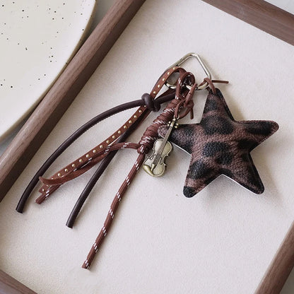 Croissant Leather Keychain – Novelty Bag Charm with Mini Charms