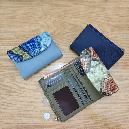 Python Pattern Genuine Leather Short Wallet for Women
