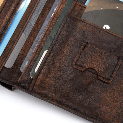 Men's Genuine Leather Slim Trifold Wallet – Retro Western Style Card Holder