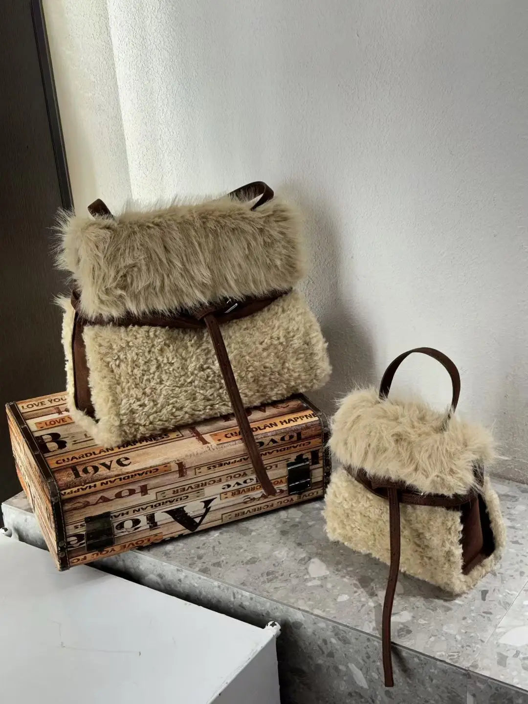 Faux Fur Tote Bag Women S Bucket Plush Luxury Design Ladies Handbags Soft Winter Crossbody Shoulder