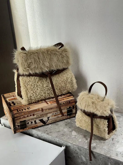 Faux Fur Tote Bag Women S Bucket Plush Luxury Design Ladies Handbags Soft Winter Crossbody Shoulder