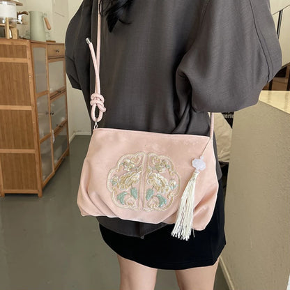 Chinese Embroidery Tote Bag – Soft Satchel with Tassel & Rope Handle