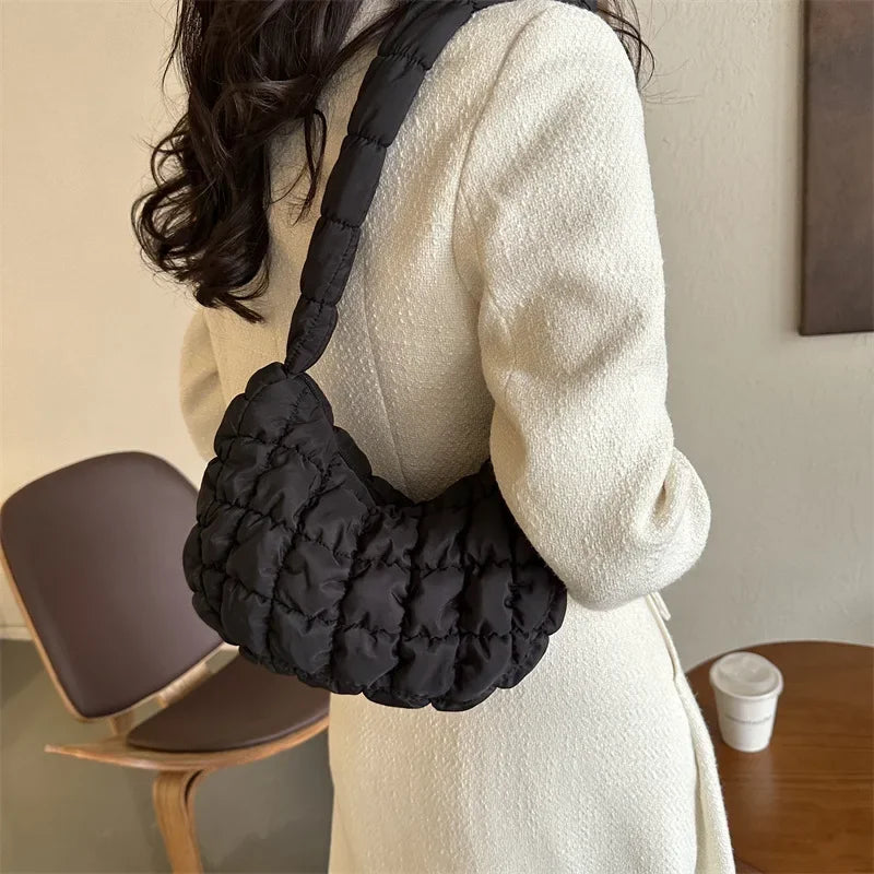 Quilted Puffer Hobo Bag for Women – Nylon Shoulder Purse