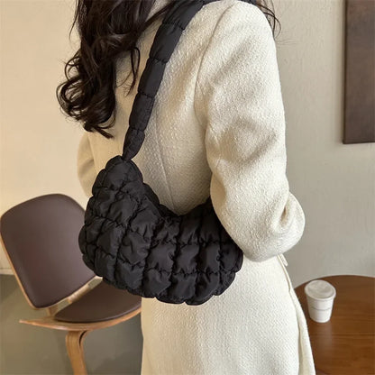 Quilted Puffer Hobo Bag for Women – Nylon Shoulder Purse