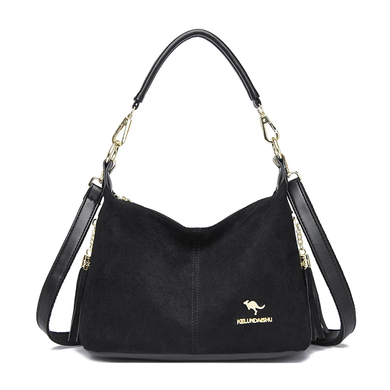 Women's Faux Suede Crossbody Shoulder Bag with Tassel