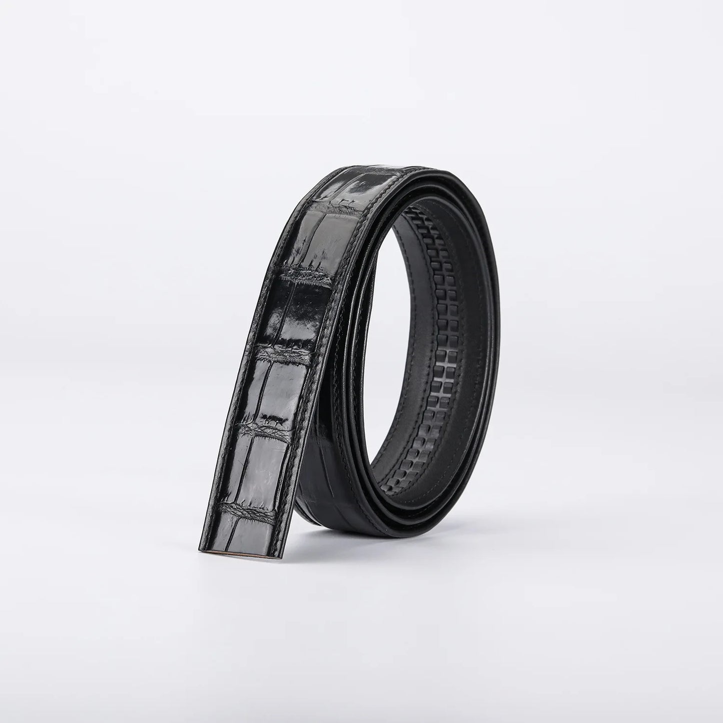 Crocodile Embossed Leather Ratchet Belt for Men – Automatic Slide Buckle