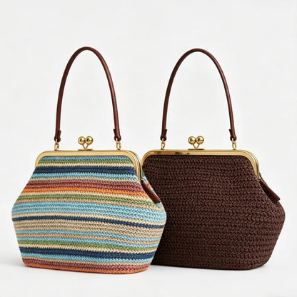 Seashell Clip Handbag – Women's Woven Shoulder Bag with Kiss Lock
